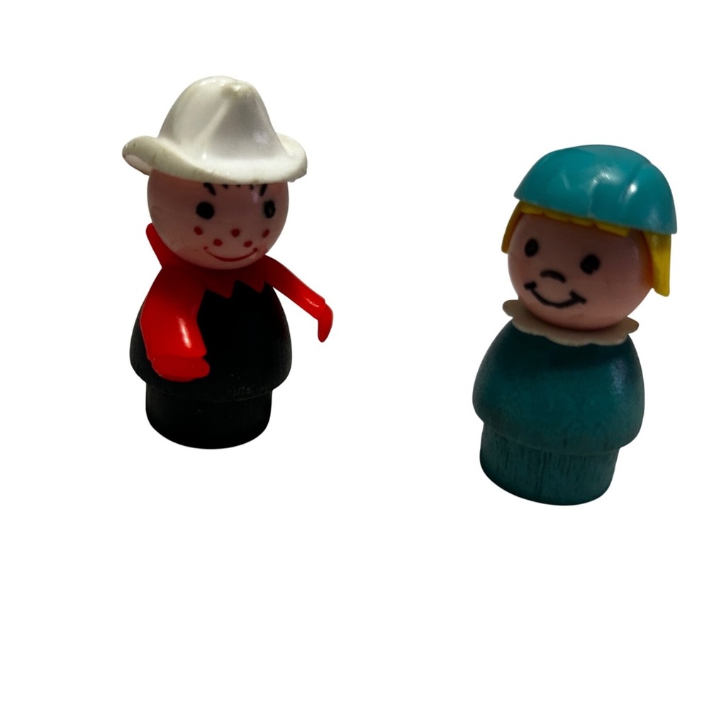 Vintage Fisher Price Little People Wooden Body People Stewardess and Fireman